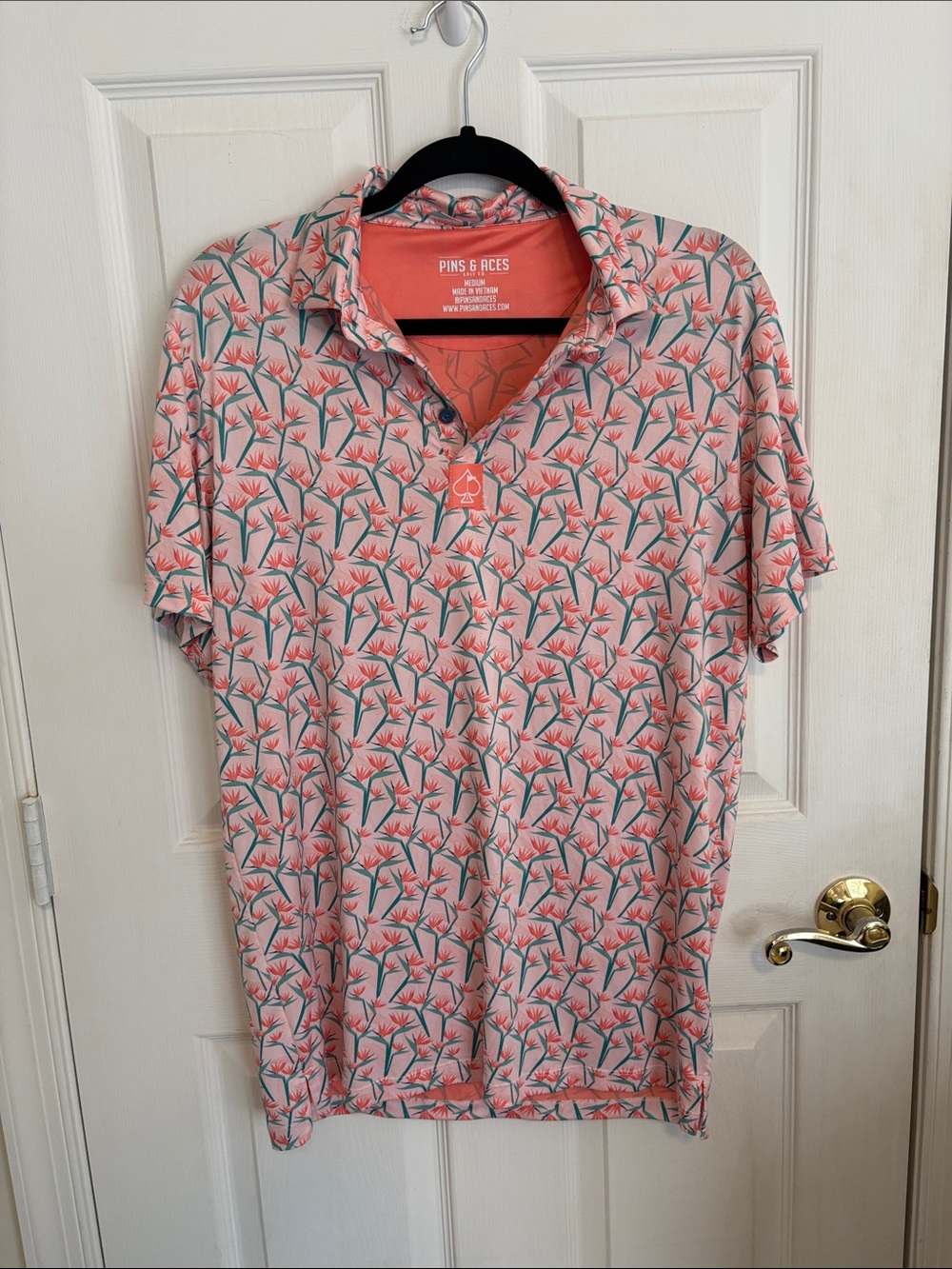Pins & Aces Coral Floral Print Polo